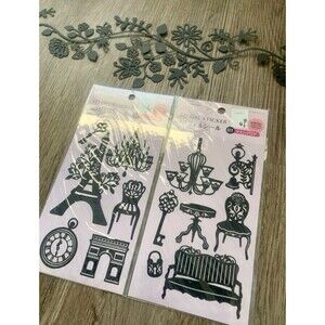 NWT 3D Gel Sticker Set Paris Victorian Flowers Black Scrapbooking Metal Decor